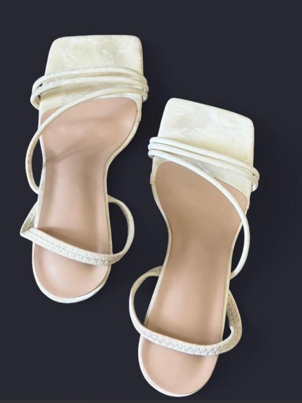 Ivory Strappy Square-Toe Heeled Sandals
